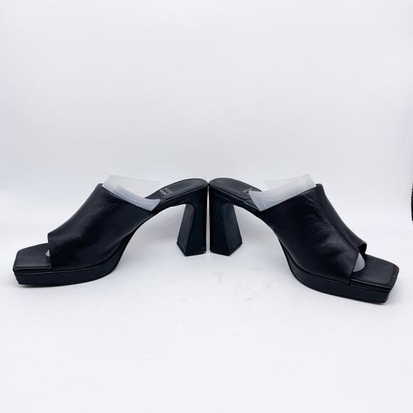 Jeffrey Campbell Women's Square Toe Black Leather Block Heel Mules Size 8.5 - Picture 5 of 13